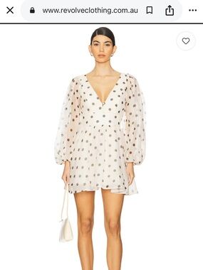 Bardot Cream Polka Dot Puff-Sleeve Mini Dress
